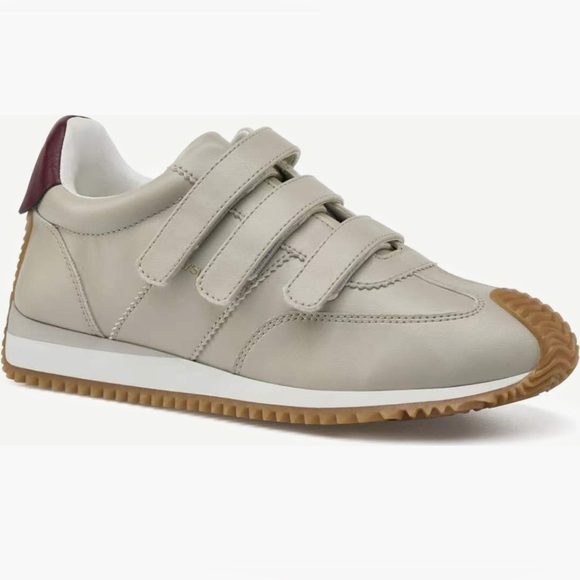 J Slides NYC Lyla Sneakers Beige Leather Hook and Loop Gum Sole NEW NWOB - Picture 1 of 12